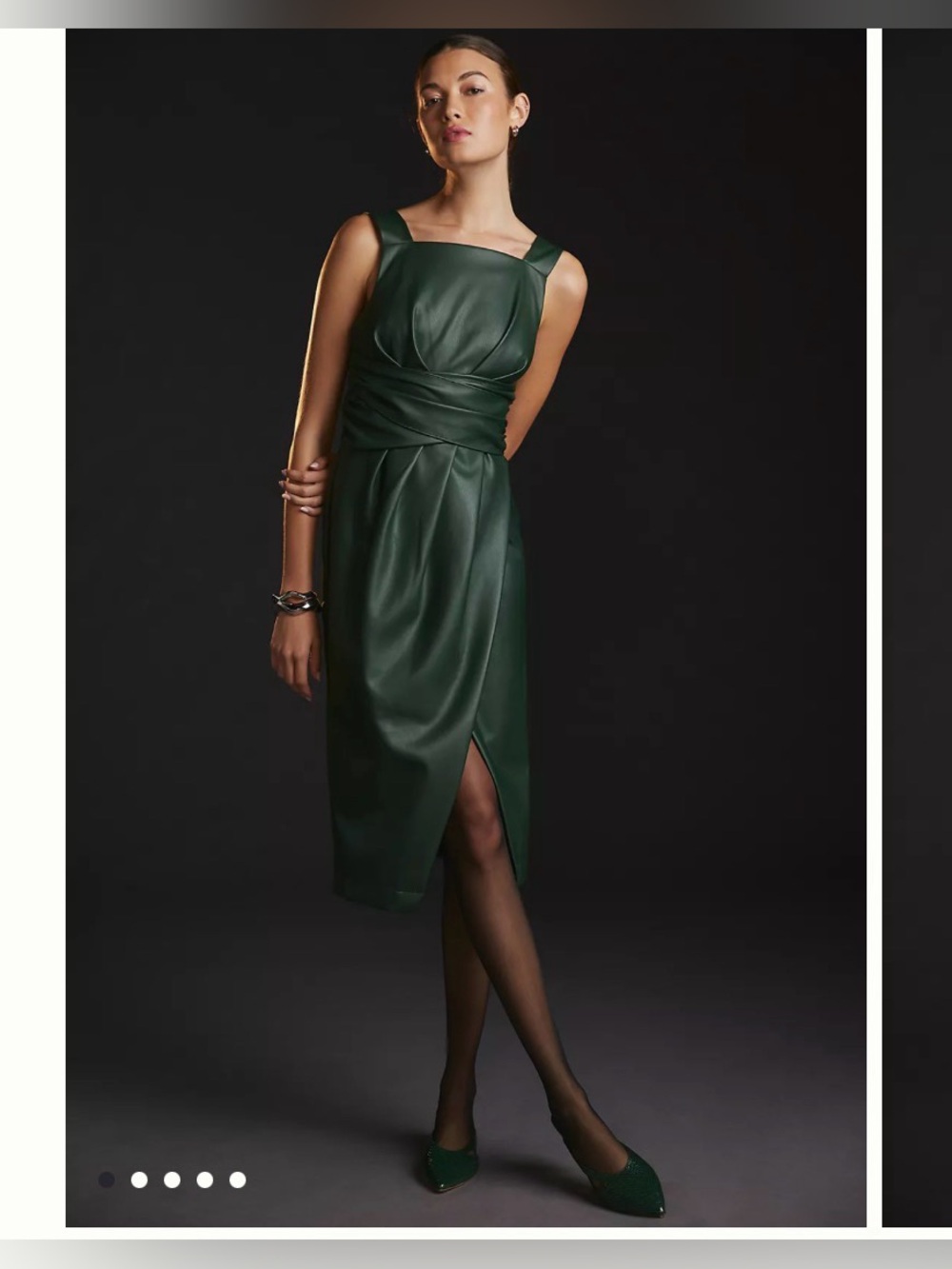 NWOT By Anthropologie Green Twist-Front Faux Leather Dress Size 8